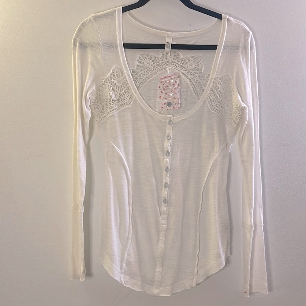 Free people, white henly long sleeve top